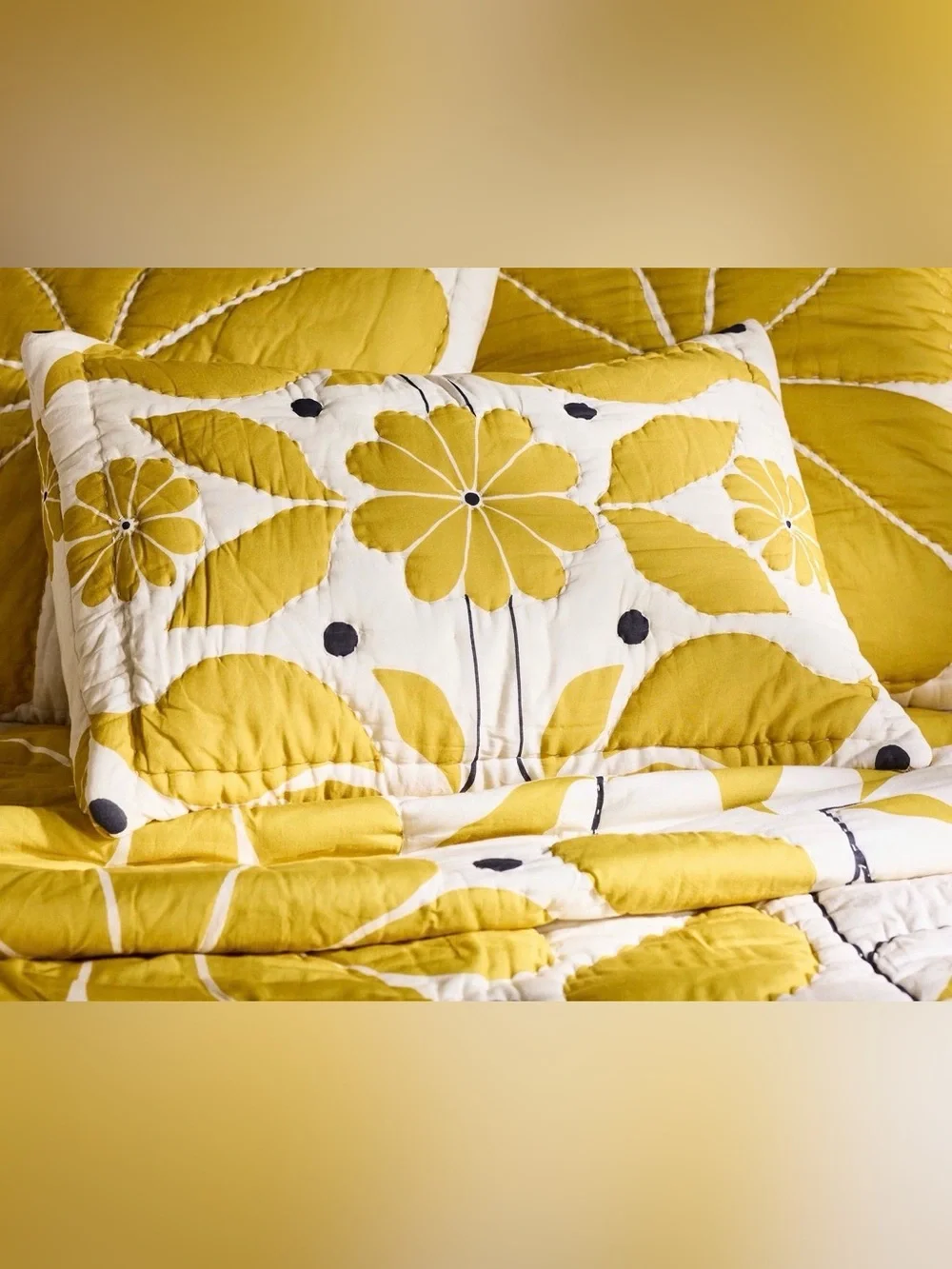 New Anthropologie mckenzie parrot floral quilted pillow sham standard Yellow